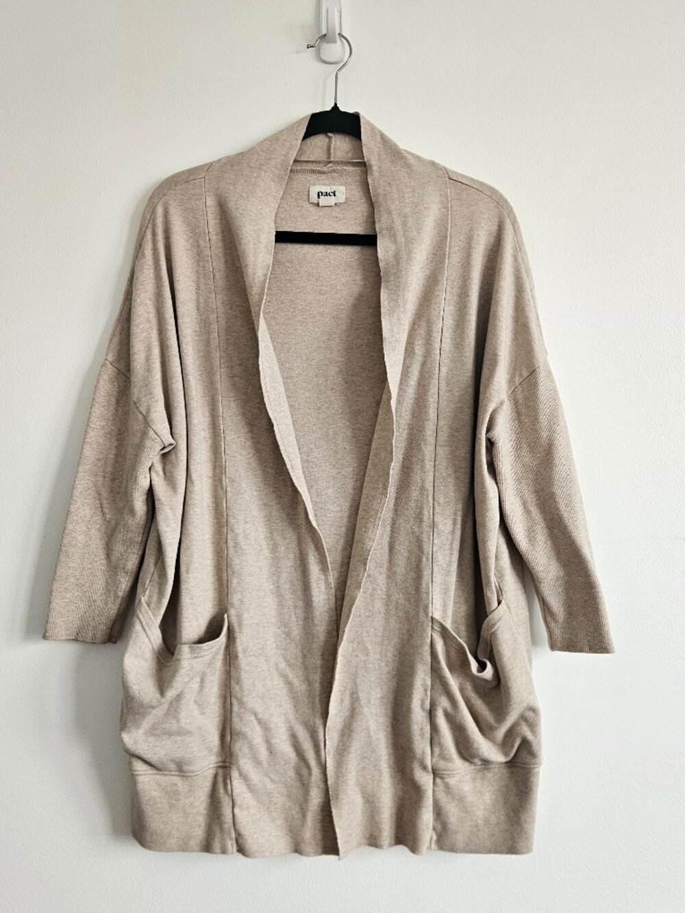 Pact Brooklyn Cardigan XS/S Wheat Heather Organic Cotton Minimalist Travel Comfy